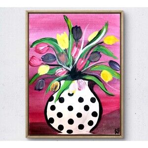 WS original polkadot vase painting 14X11 canvas acrylic abstract modern wall art